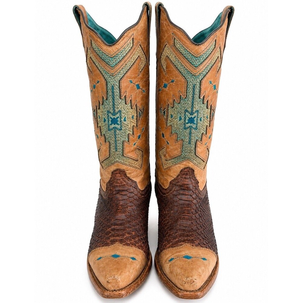 Corral Vintage Women's 10M Python Western Boots Southwestern Embroidered Leather